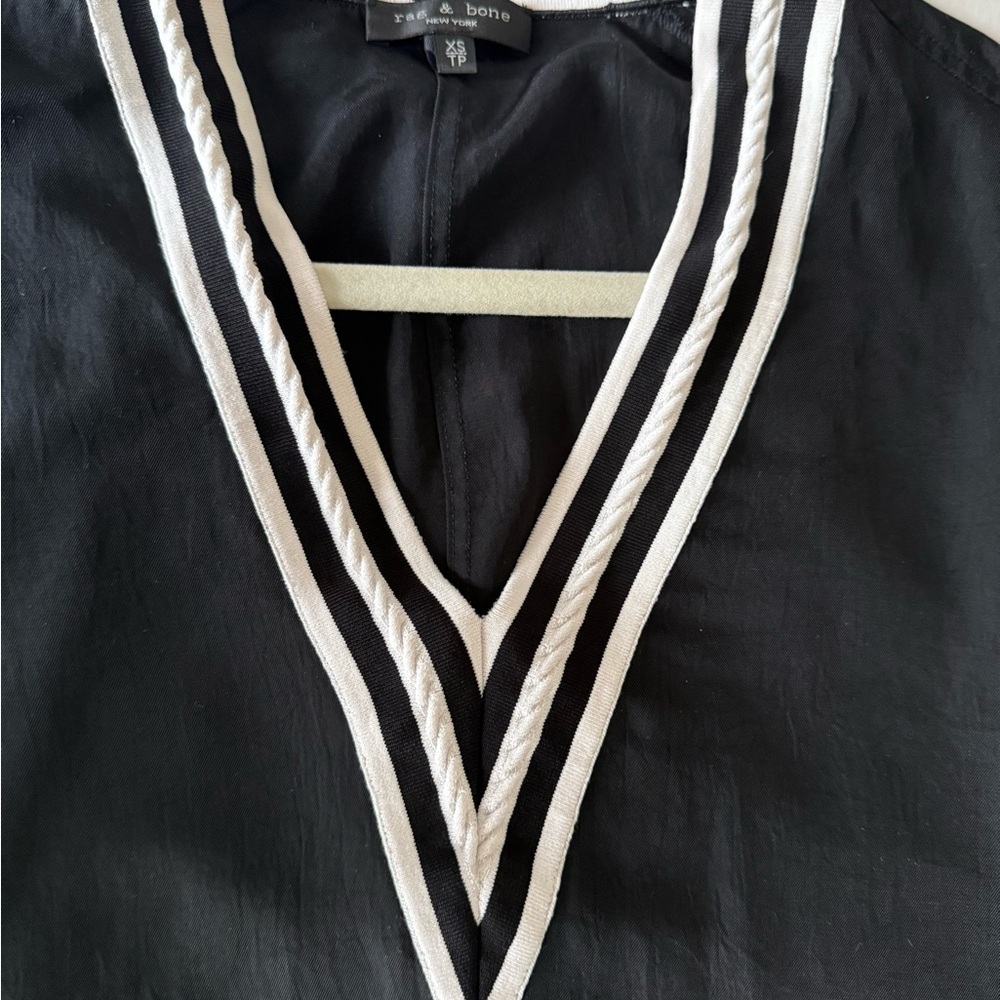 rag & bone Black V-Neck Dress with White Trim Rope Detail